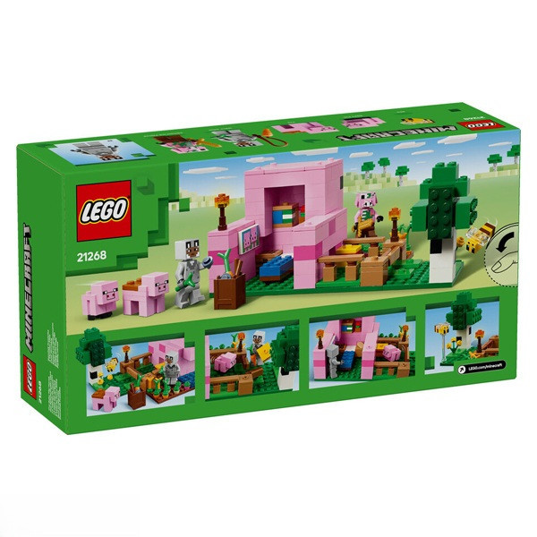 لگو ماینکرفت 21268 - The Baby Pig House | خانه خوک کوچک از سری LEGO Minecraft، شامل ۲۳۸ قطعه، فیگورهای استیو، خوک کوچک، بچه خوک و زامبی غرقشده، با طراحی الهامگرفته از بازی ماینکرفت